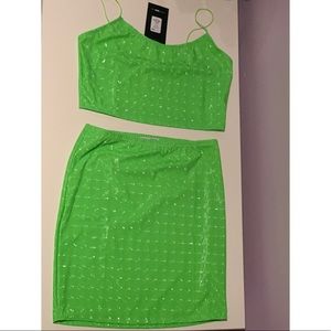 NWT Fashion Nova In A Trance Lime Green Skirt Set